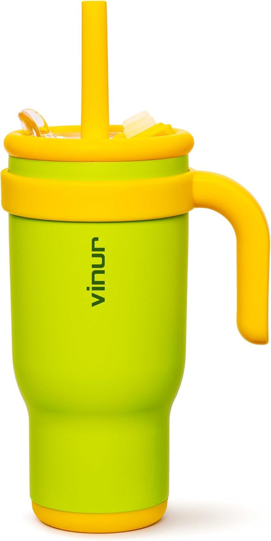 VINUR Insulated Tumbler with Handle 17 oz Stainless Steel Double Wall Vacuum Tumbler Travel Water Cup with Lid and Straw(Apple Green)