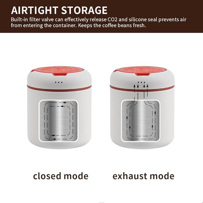 watchget Portable Mini Airtight Coffee Canister - Stainless Steel Coffee Bean Storage with One-way Exhaust Valve for Ground Coffee & Tea, 1oz/30g Capacity, Geometric Pattern Grey &Red
