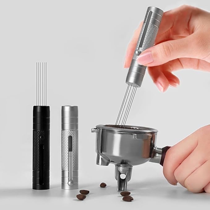 WDT Espresso Tool Retractable Espresso Coffee Stirrer Heavy Duty 6Pin WDT Espresso Distribution Tool Silver