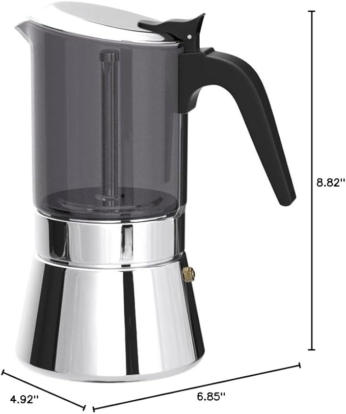 SIXAQUAE Induction Moka Pot, Crystal Glass-top & Stainless Steel Stovetop Espresso Maker,Classic Italian coffee maker (160ml)