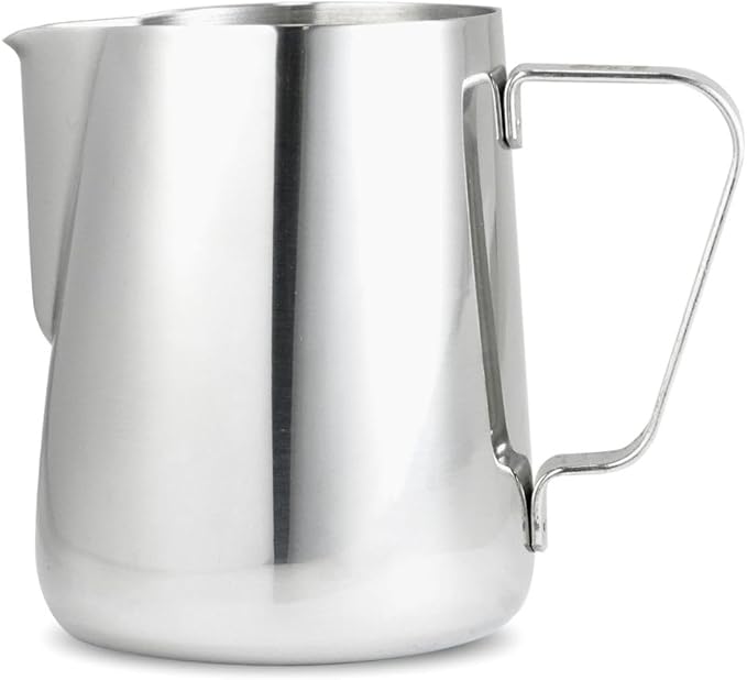 Barista Basics 32 Oz Silver Stainless Steel Milk Frother Pitcher, Steaming Pitcher for Latte Art, Food-Grade/w Measurements