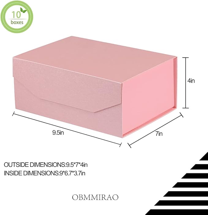 10 Small Pink Gift Boxes 9.5x7x4 Inches, Magnetic Gift Box with Lid for Gift Packaging, Wholesale gift boxes for Presents (Matte Pink, Straw Texture, 10pcs/pack)