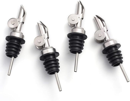 Molimoli Liquor Pour Spout Made of Stainless Steel with Automatic Anti-Oxidation Mechanism, Bottle Pourers for Alcohol, Olive Oil Dispenser Spout, Wine Pourer Spout, Oil Bottle Spout, Silver 4-Pack