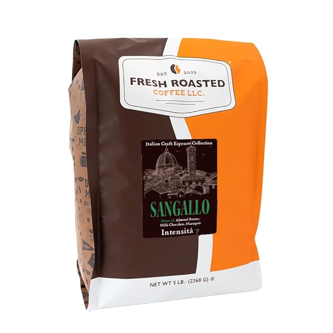 Fresh Roasted Coffee, Sangallo Italian Craft Artisan Blend, 5 lb (80 oz), Medium Roast, Kosher, Whole Bean