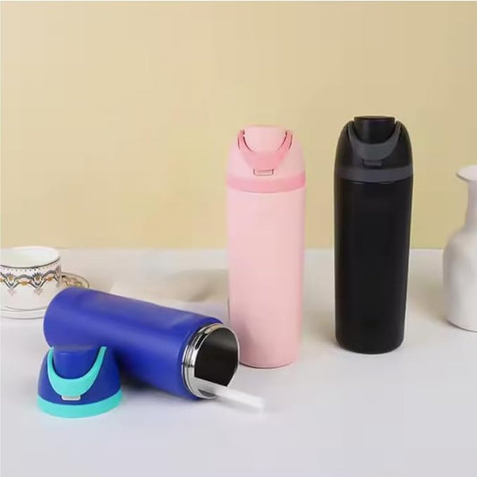 DUTHINGS Insulated Stainless Steel Water Bottle with Straw, 24 oz – Leakproof, BPA-Free Reusable Sports & Travel Bottle with Replacement Straw and Cleaning Brush (Blue)