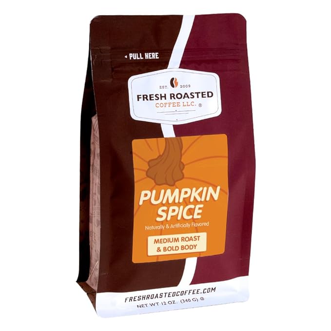 Fresh Roasted Coffee, Pumpkin Spice Flavored Coffee, 12 oz, Medium Roast, Kosher, Ground