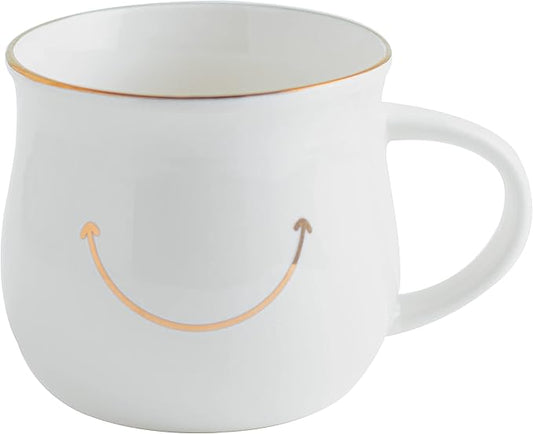 Elegant Gold-Accented Smiley Face Ceramic Mug - 13 Oz, Unique & Thoughtful Gift for Coffee Lovers, Eco-Friendly, Durable - Ideal for Home or Office