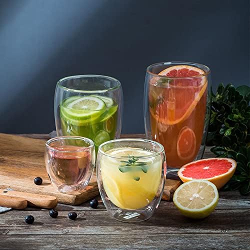 Asng Glass Coffee Mugs, Double Wall Insulated Thermal Cups Drinking Glasses For Tea/Coffee/Latte/Cappucino/Cafe/Milk (350ML/12oz)