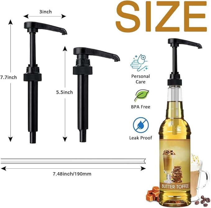 8 Packs Black Coffee Syrup Pump Dispenser, Compatible with 25.4 Oz/750ml Bottles, Great for Home & Coffee Bar Drinking Mixes, Tea, Beverage, Cocktails, Plus Spoons(5.23")