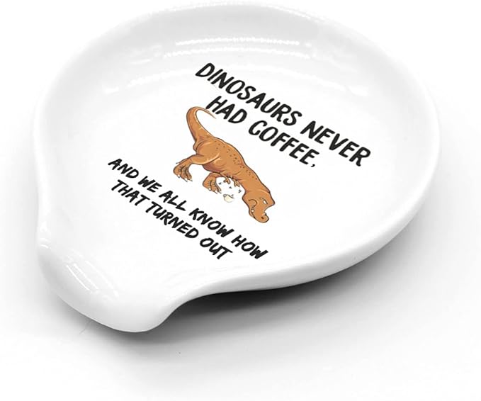Funny Coffee Quote Dinosaurs Never Had Coffee Ceramic Coffee Spoon Holder-Coffee Spoon Rest -Coffee Station Decor Coffee Bar Accessories-Coffee Lovers Gift for Women and Men