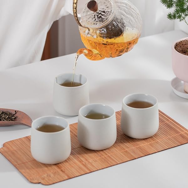 TEANAGOO Japanese Tea Cups, Chinese Tea Cup, 7.2Oz / 205 Ml, Ceramic Tea Cups for Adults, Ceramic Cups no Handles, Japanese Cups, Matcha Cup, Lt.Grey, 4 Pcs/Box, H5