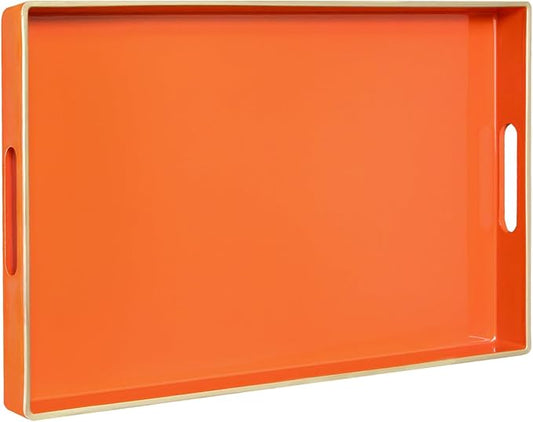 MAONAME Orange Serving Tray with Handles, Modern Decorative Trays for Coffee Table, Plastic Rectangular Trays for Ottoman, Bathroom, Halloween Decor, 15.8” x 10.2” x 1.4"