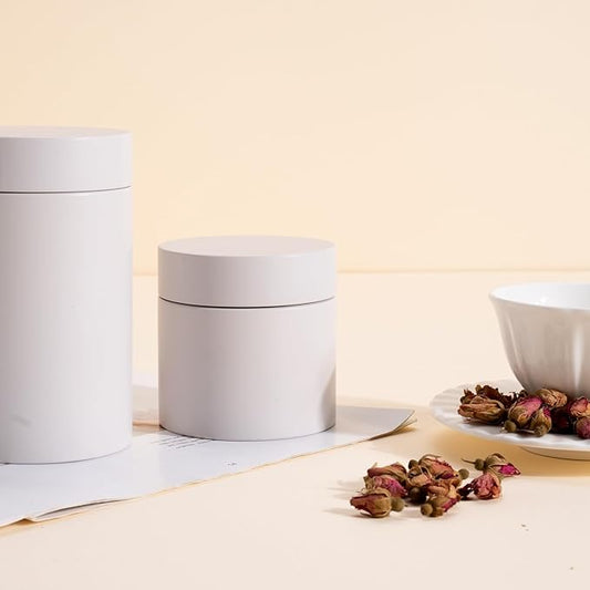 3 Packs Tea Tin Canister for Loose Tea Metal Tea Canister 9 oz 15 oz Round Tin Can for Coffee Beans Tea Container for Kitchen Storage Sugar Matcha Spice Powder (Ivory, L_2.95x4.92)