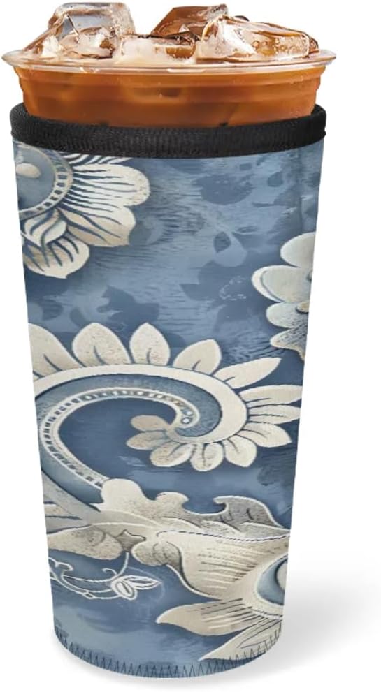 Reusable Iced Coffee Cup Sleeve Paisley Neoprene Insulated Sleeves Cup Holder with handle Idea for 30oz - 32oz