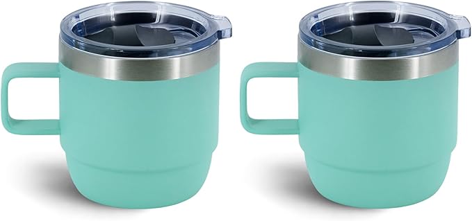 6 oz Stackable Mug, Stainless Steel cup with handle, Vacuum Insulated Espresso/Coffee Mug, shot Glass Set for 2-Piece Set for Coffee, Spirits, Wine, Tea-sea green