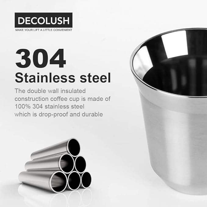 75mL (2.5 Ounce) Stainless Steel Espresso Cups - 4 Pack Double Wall Insulated Cups Demitasse Cups Coffee Cup For Drinking, Drinking Coffee, Drinking Beverages