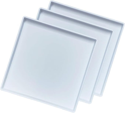 White Square Tray 11 Inch - 3 Pack Plastic Serving Tray, Multi-Purpose Decorative Tray for Bathroom Countertop, Dresser, Ottoman & Coffee Table, Vanity Tray for Jewelry & Makeup, White