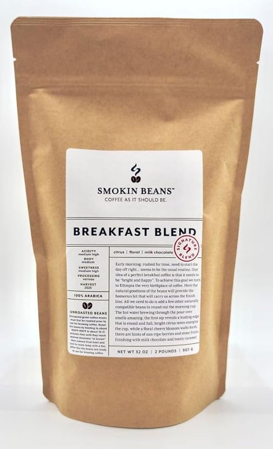 2-Pound Breakfast Blend, Unroasted Green Arabica Coffee Beans, Fresh Current Crop Specialty Grade, Roast the Beans Yourself at Home on Your Roasting Equipment Prior to Using for Brewing Coffee