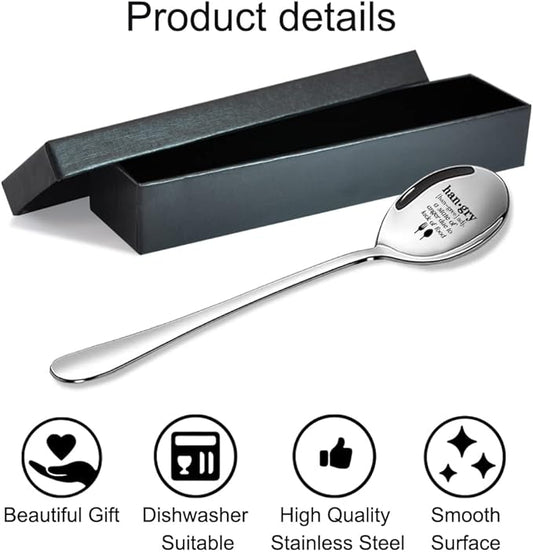 Hangry Definition Funny Quote Engraved Spoon with Gift Box, Hangry Gag Gifts for Men Women Dad Mom Sister Friend, Ice Cream Breakfast Cereals Spoon for Dad Mom Family Friends Sister BFF