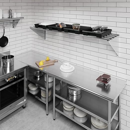 Premium Stainless Steel Tubular Wall Shelf – 72" L x 18" D | NSF Certified | Extra-Large Appliance & Equipment Shelf for Kitchen, Restaurant, Garage, Utility Room