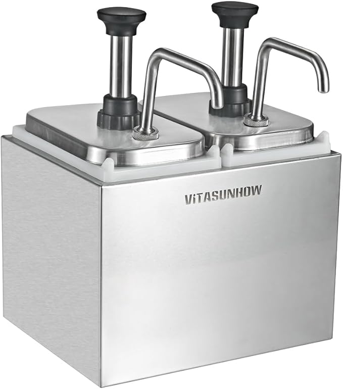 VITASUNHOW Sauce Pump Dispenser Stainless Steel Dispenser - Large Capacity Condiment Pump Dispenser Quantitative Pressure Head for Variety of Sauces (2002S)