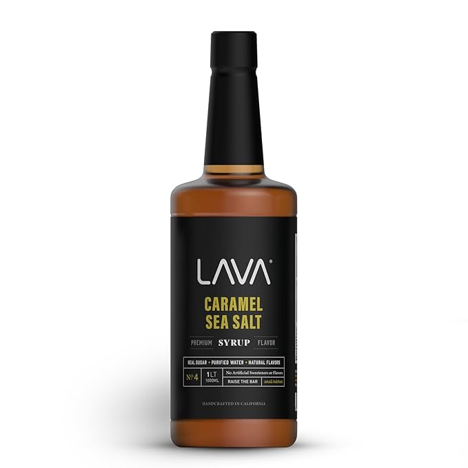 LAVA Premium Salted Caramel Syrup, Sea Salt Caramel Coffee Sweetener, 33.8oz (1-Liter), Made with 100% Sugar, No Artificial Sweeteners, Flavors, or Colors. (1-Pack)