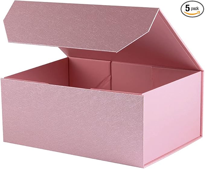 Upgrade 5PCS Pink Gift Box 9.5x7x4 Inches, Sturdy Gift Box with Lid for Gift Packaging, Foldable Magnetic Closure Storage Boxes, Bridesmaid proposal box, Rectangle Collapsible Box