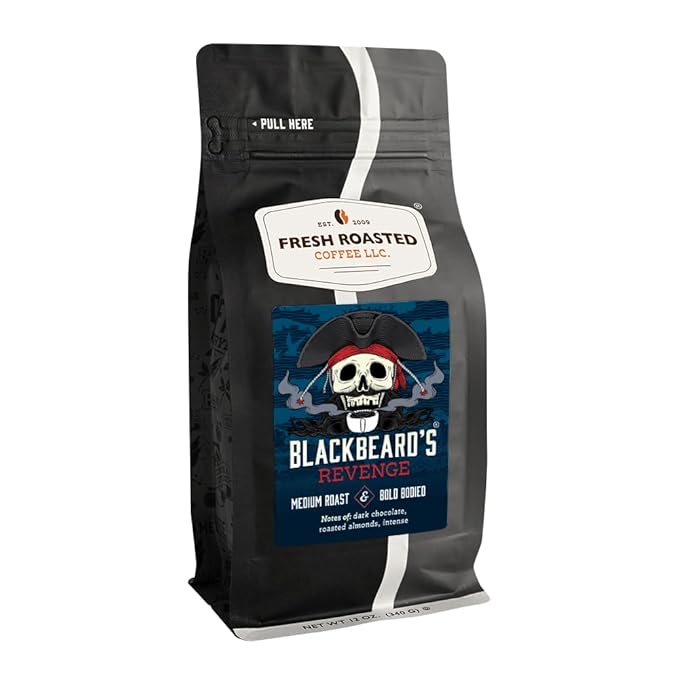 Fresh Roasted Coffee, Blackbeard's Revenge, 12 oz, Medium Roast, Kosher, Whole Bean