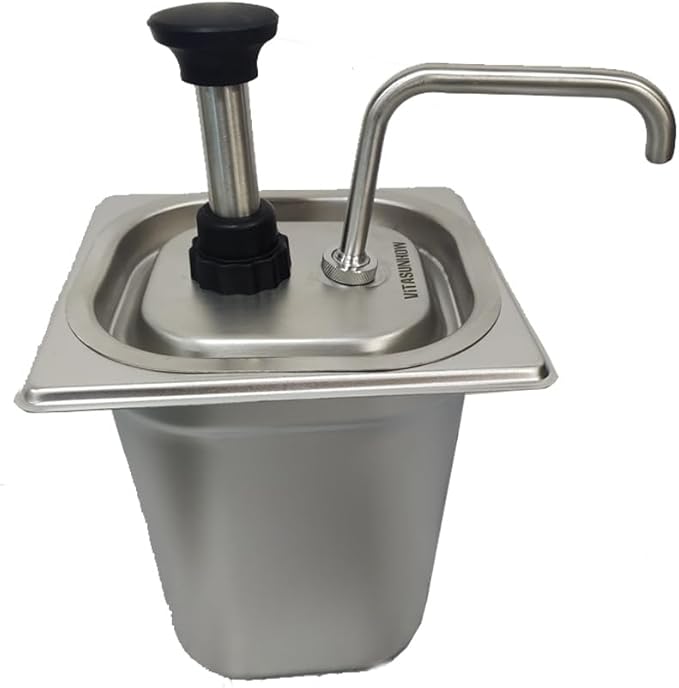 VITASUNHOW Sauce Pump Dispenser Stainless Steel Dispenser - Large Capacity Condiment Pump Dispenser Quantitative Pressure Head for Variety of Sauces (1035S)