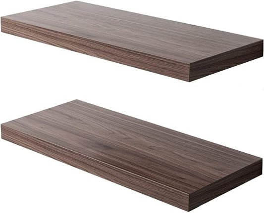 Floating Shelf, Set of 2 Wall Shelf, 24 in W x 12.75 in D x 2 in H Wooden Floating Wall Shelf with Invisible Brackets for Living Room/Bedroom/Bathroom/Kitchen Storage and Decor, Walnut
