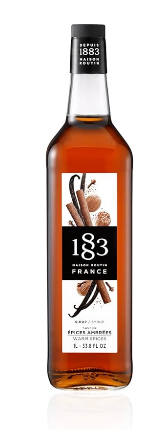 1883 Warm Spices Syrup for Coffee and Drinks - Made in France, 1 Liter Glass Bottle