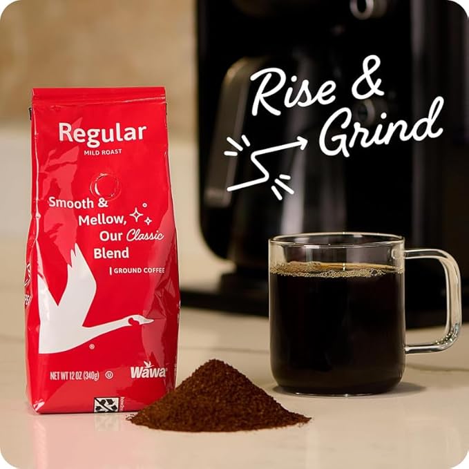 Wawa Ground Coffee Mild Roast, 12 oz Bag, Regular Smooth & Balanced Classic Blend For Hot or Iced Coffee, Slightly Sweet, 100% More Responsibly Sourced from Rainforest Alliance Certified Farms
