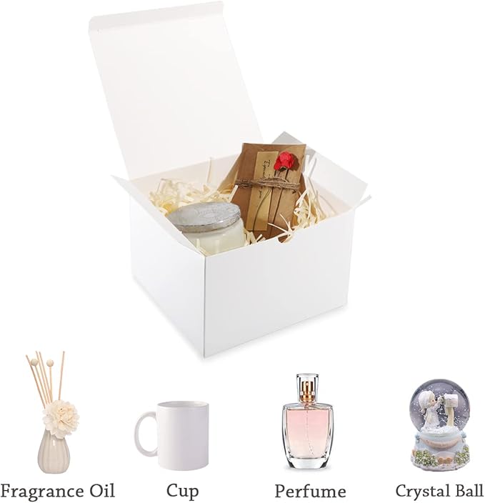 Frantis White Gift Boxes - 20 Pack Small Gift Box with Lids (5x5x3 inch) for Party, Christmas, Wedding Occasions - Easy to Assemble with 24 Thank You Stickers