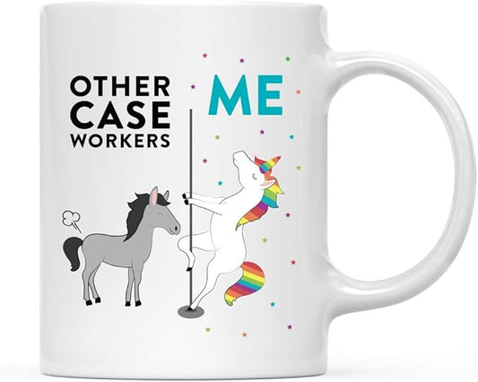 Andaz Press Funny Quirky 11oz. Ceramic Coffee Tea Mug Thank You Gift, Other Case Workers Me, Horse Unicorn, 1-Pack