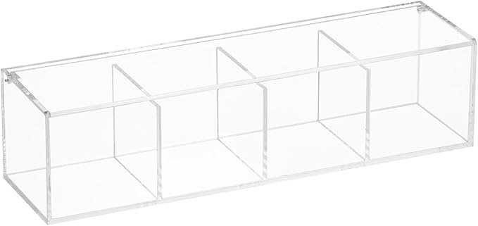 Yeeco Clear Acrylic Capsule Holder with Lid, 4 Section Rectangle Drawer crylic Organizer with Lid 10”×2.6”×2.6” 4 Compartments Desk Cube Containers for Jewelry，Candy，Coffee，Make Up Accessories