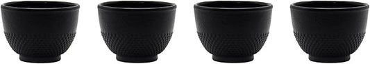 Japanese Cast Iron Tea Cups, Small and Heavy Teacups with no Handles, Japanese Style Cups for Adults, Asian Tea Cups, Coated with Enameled Interior, 4 Pcs/Box (Black, 5oz/150ml)