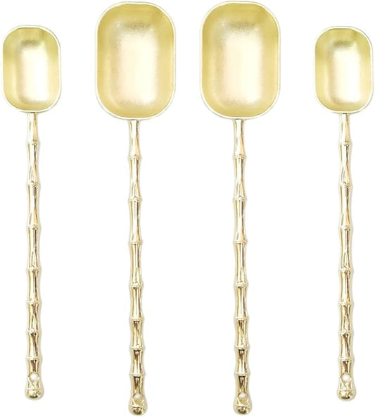 Measuring Spoons with Long Handle, Coffee Scoop, Tablespoon and Teaspoon Scoops Set of 4, Gold Art Style, For Grounds Coffee, Loose Tea, Spices, Dry Ingredients
