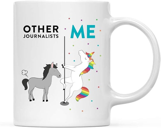 Andaz Press Funny Quirky 11oz. Ceramic Coffee Tea Mug Thank You Gift, Other Journalists Me, Horse Unicorn, 1-Pack