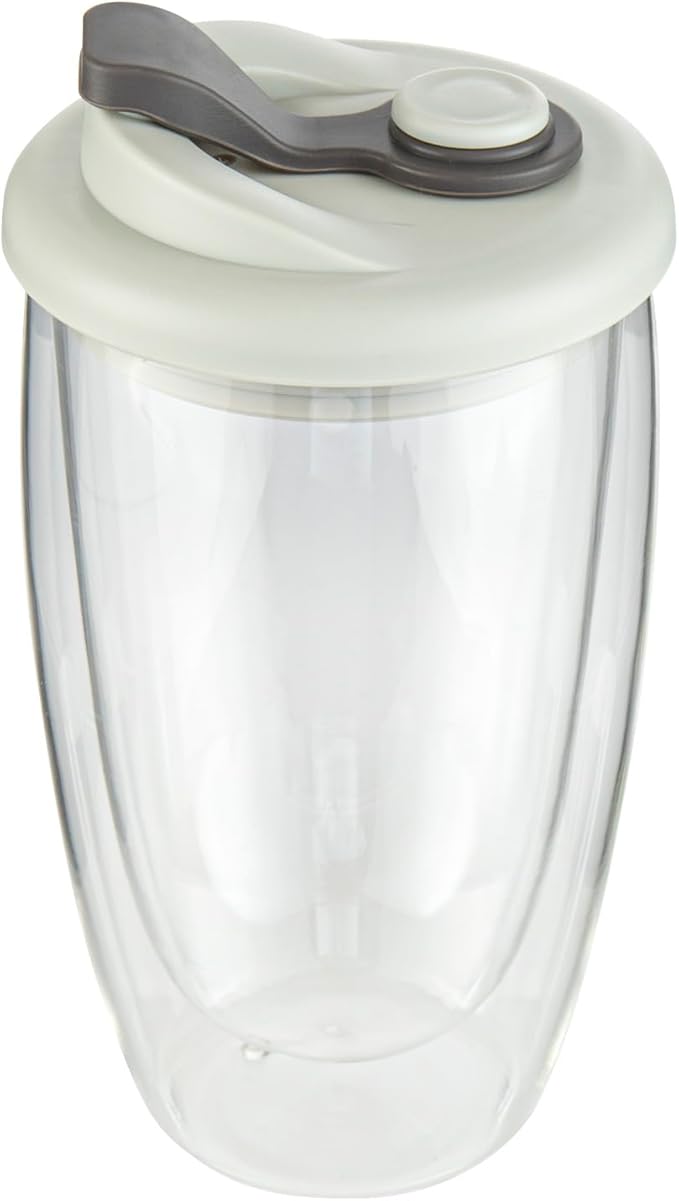 Restaurantware Glass Travel Mug 1 Count 15 Ounce Double Wall Borosilicate Reusable Coffee Cup, Spill-Resistant Gray Silicone Lid, Clear Drinkware Mug for Hot and Cold Beverages