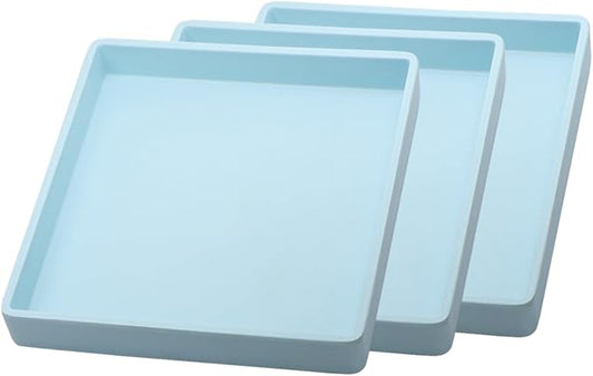 Small Square Tray (5.9 inch) 3 Pack, Durable Blue Tray for Desserts & Organization, Lightweight for Coffee, Drinks, Party, Seasoning, Perfume and Display.