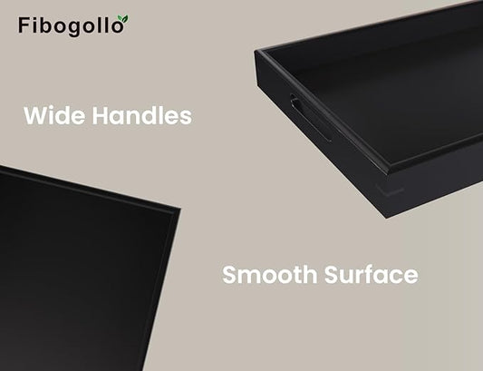 Bamboo Set of 2 Serving Tray with Handles,Decorative Trays Platter,Breakfast Tray in Bed,Food Drinks Tray for Eating,Working,Storing(Black)