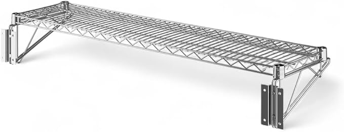 12" x 48" Chrome Wall-Mounted Wire Shelf with Epoxy Coating, Heavy-Duty Steel Storage Rack, NSF Certified, Easy Installation, Open Wire Design for Kitchen, Garage, or Utility Storage