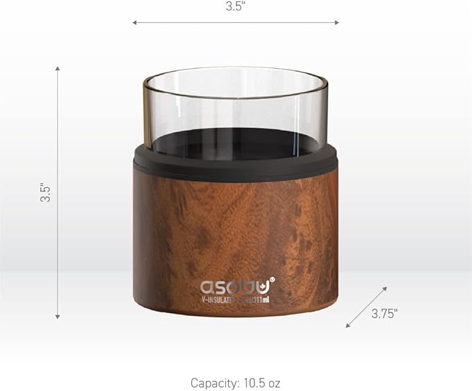 asobu Whiskey Sleeve Glass – Insulated Bourbon Tumbler with Premium Rocks Glass, BPA-Free, Double-Wall Stainless Steel, Keeps Drinks Cold Longer, 10.5oz