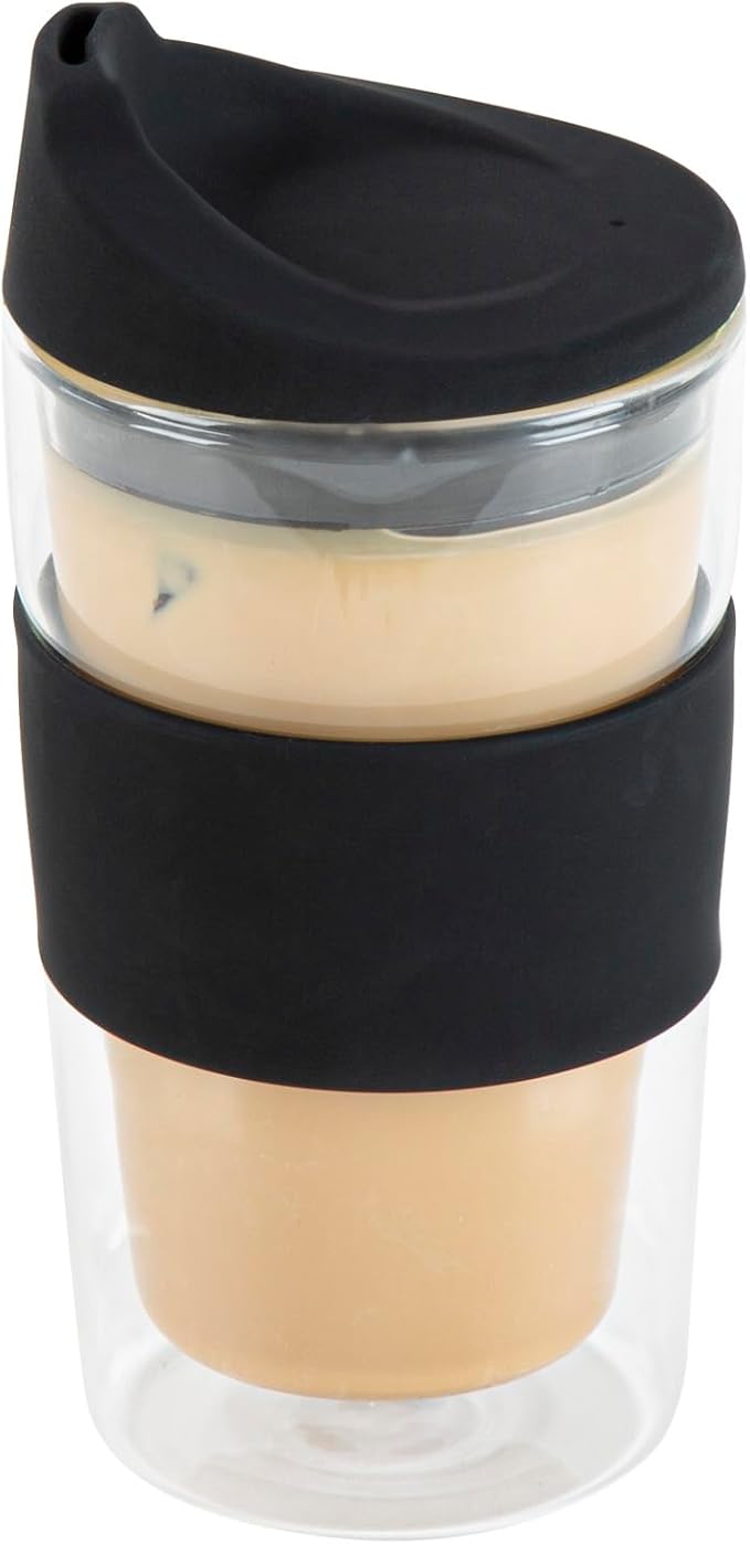 Restaurantware - Forma Professional 11.8 Ounce Insulated Travel Mugs, 10 Double Wall Coffee Mugs - Includes Lids And Sleeves, Reusable, Clear Borosilicate Glass Tumblers, Dishwashable, Microwavable