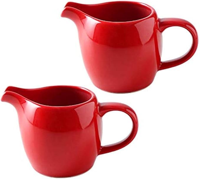CHOOLD 2 pcs Mini Ceramic Creamer with Handle, Coffee Milk Creamer Pitcher - Red - 3 oz