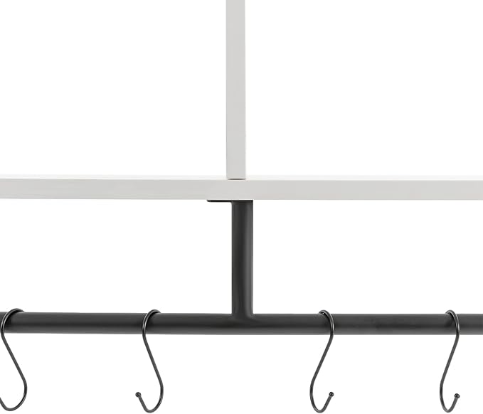 Industrial Pipe Wall Shelf with 8 Hooks – 3-Tier 42" White Floating Shelf | 55lb Load Carbon Steel & MDF for Kitchen Coffee Bar Bathroom Office Storage