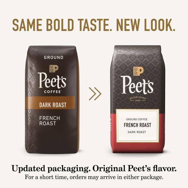 Peet's Coffee, Dark Roast Ground Coffee - French Roast 63 Ounces (6 Bags of 10.5 Ounces)