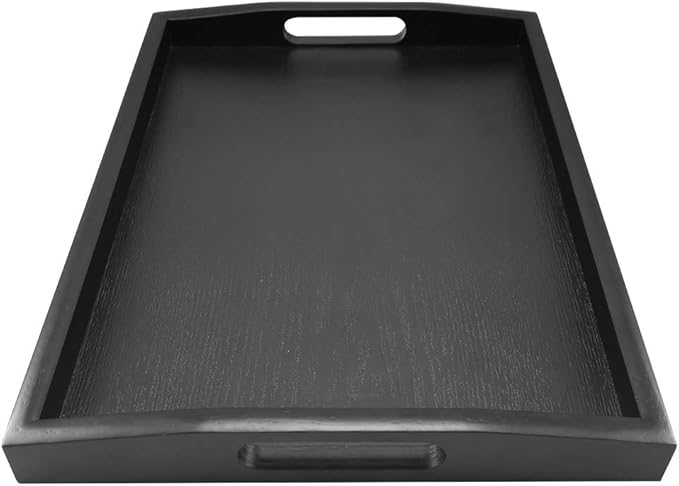 Rectangular Serving Breakfast Tray - Black Wood Tray Wooden Food Tray (Medium)