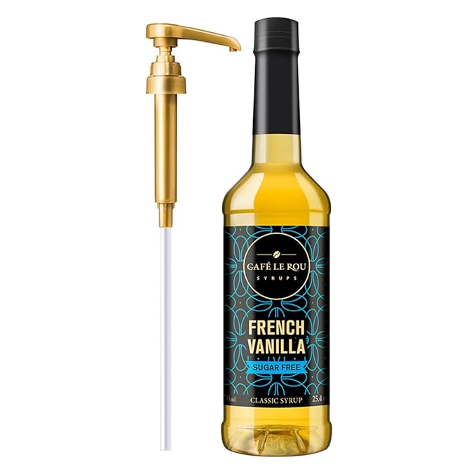 NEW Café Le Rou Coffee Syrup Sugar Free French Vanilla, 25.4oz (Pack of 1)*Includes 1 Coffee Syrup Pumps*Cafe Coffee Flavoring Syrup for Coffee, Tea, and Espresso