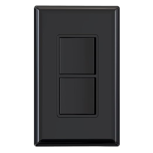 ELEGRP Decorator Double Rocker Light Switch, Two Single Pole Electrical Paddle, 15A 120V, In-Wall On/Off, Self-grounding, With Screwless Wall Plate, UL Listed (1 Pack, Glossy Black)